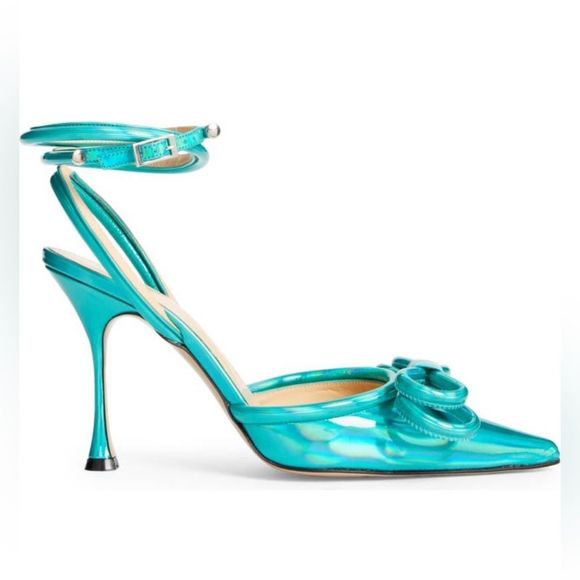 MACH & MACH Double Bow Ankle Strap Pump Turquoise Blue Size 38.5(US 8.5) - Picture 3 of 14
